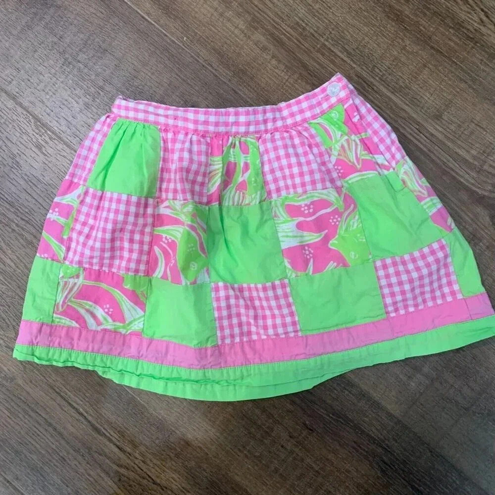 Lilly Pulitzer Pink and Lime Patchwork Girls Skirt